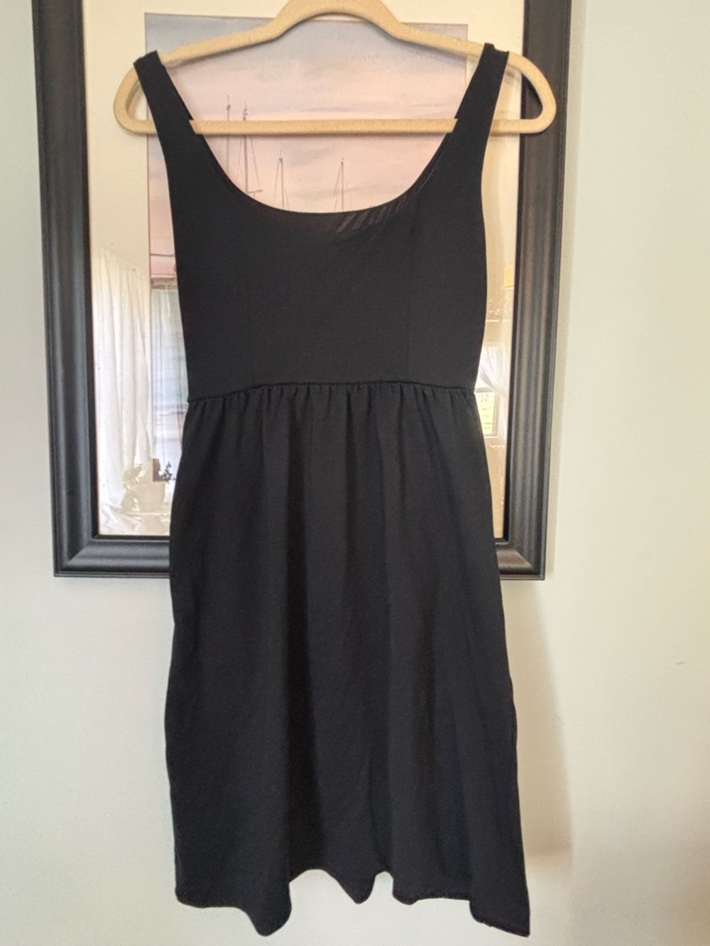 Cynthia Rowley Empire Waist Black Mini Dress Scoop Ballet Neck Pockets XSmall